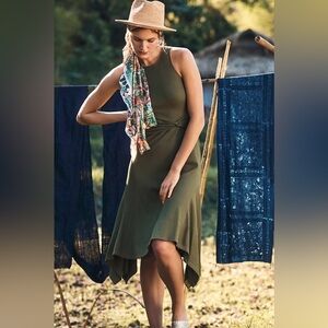 Anthropologie ribbed green asymmetrical kings lover midi dress